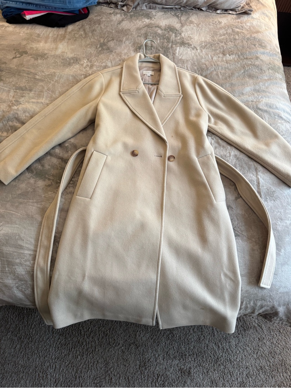 LOFT Cream Double-Breasted Trench Coat with Belt